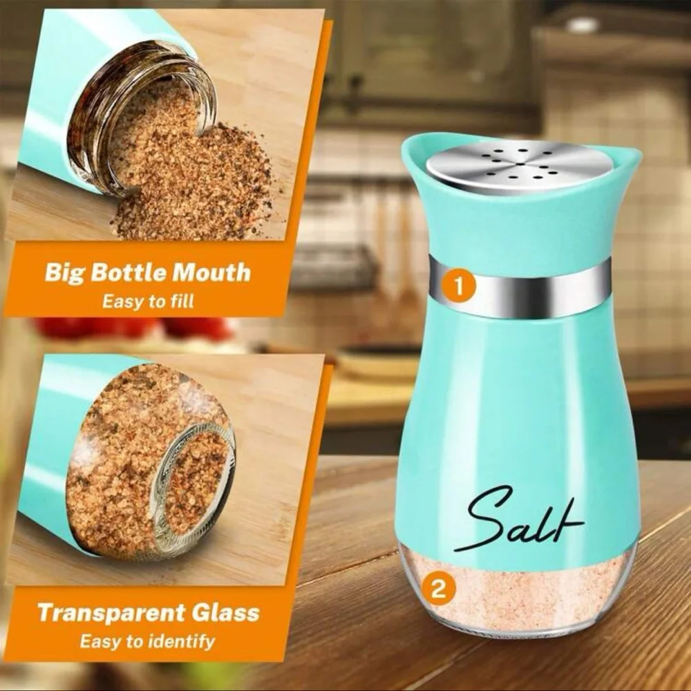COPY - 1 Set, Salt And Pepper Shakers Set, 4 Oz Glass Bottom Salt And Pepper Ja…